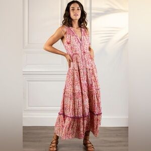Poupette St Barth Pink & Yellow Floral Maxi Dress